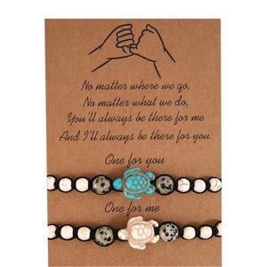 Vintage Turquoise Turtle Beaded Hand Braided Couple Bracelet